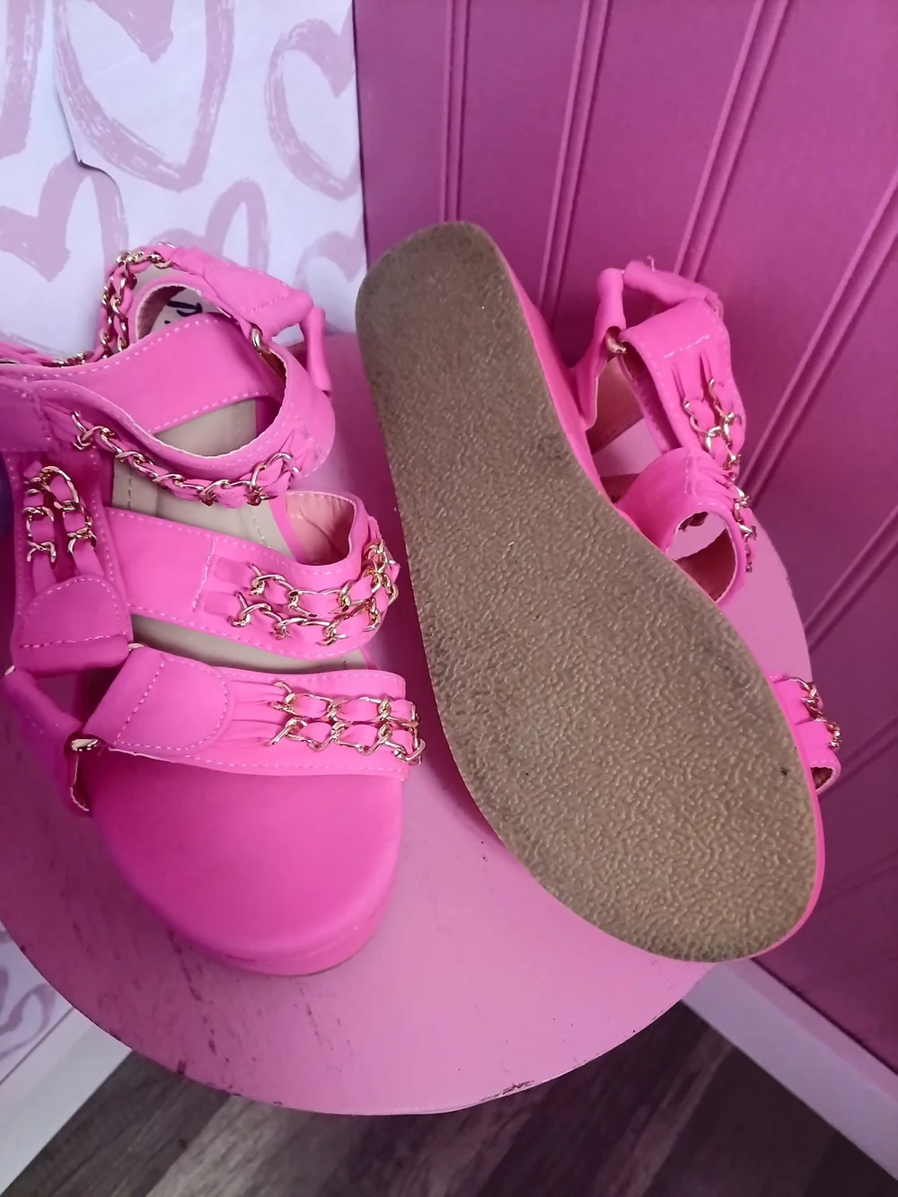Women's Bright Pink Chain-Trim Sandals